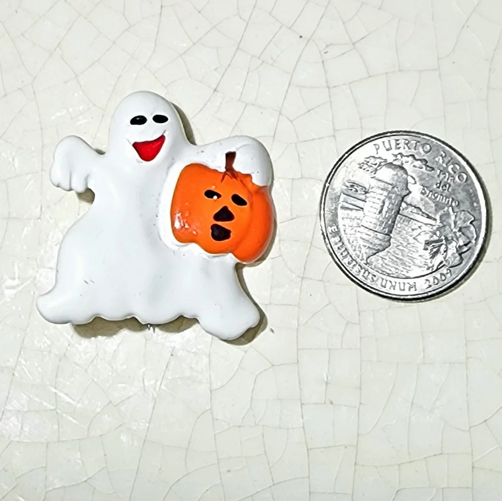 Happy Halloween ghost with pumpkin brooch